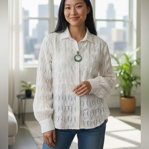 BIBI CREAM LACE TEXTURED BLOUSE